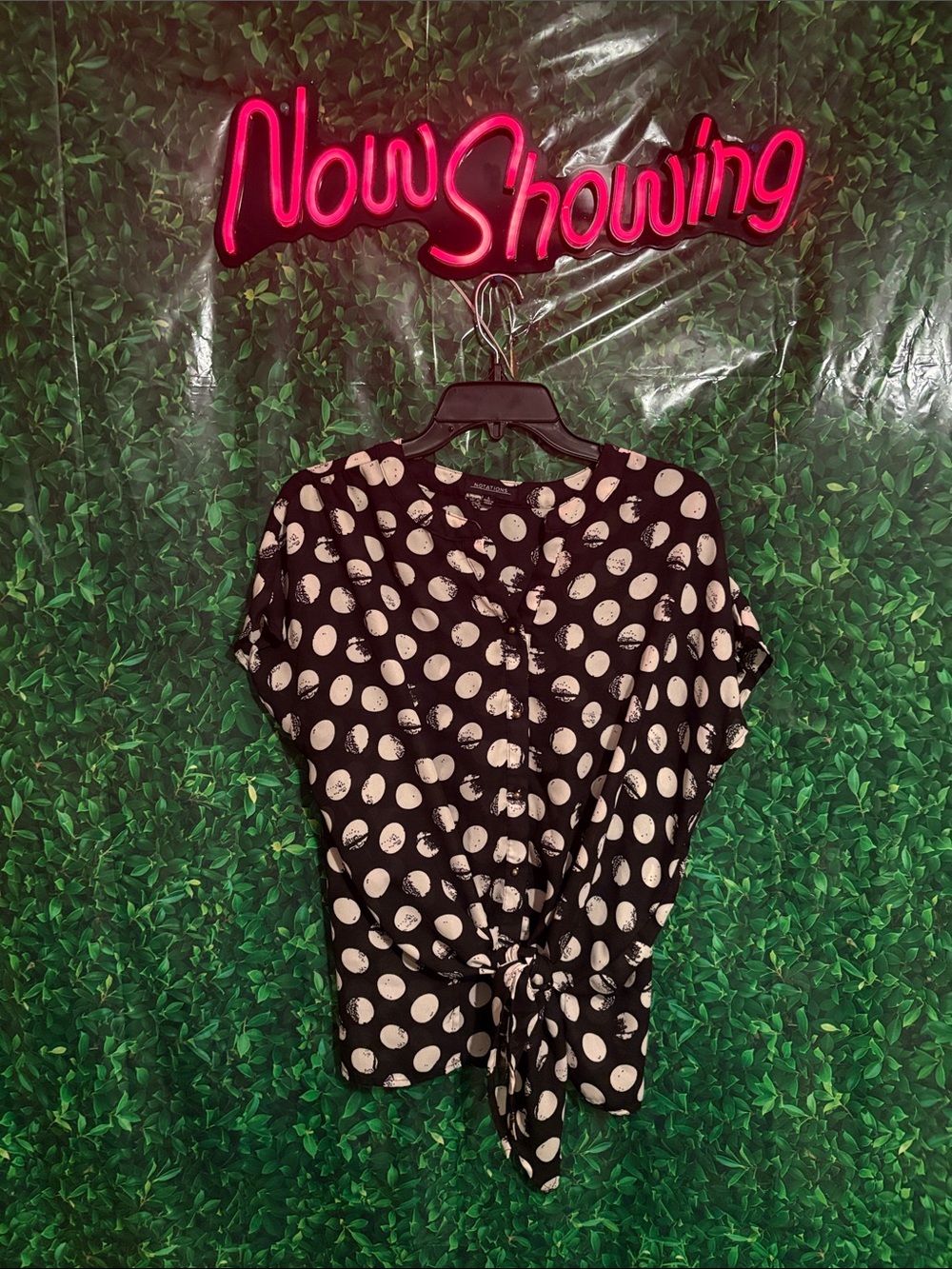Notations Black and White Polka Dot Tie-Front Blouse